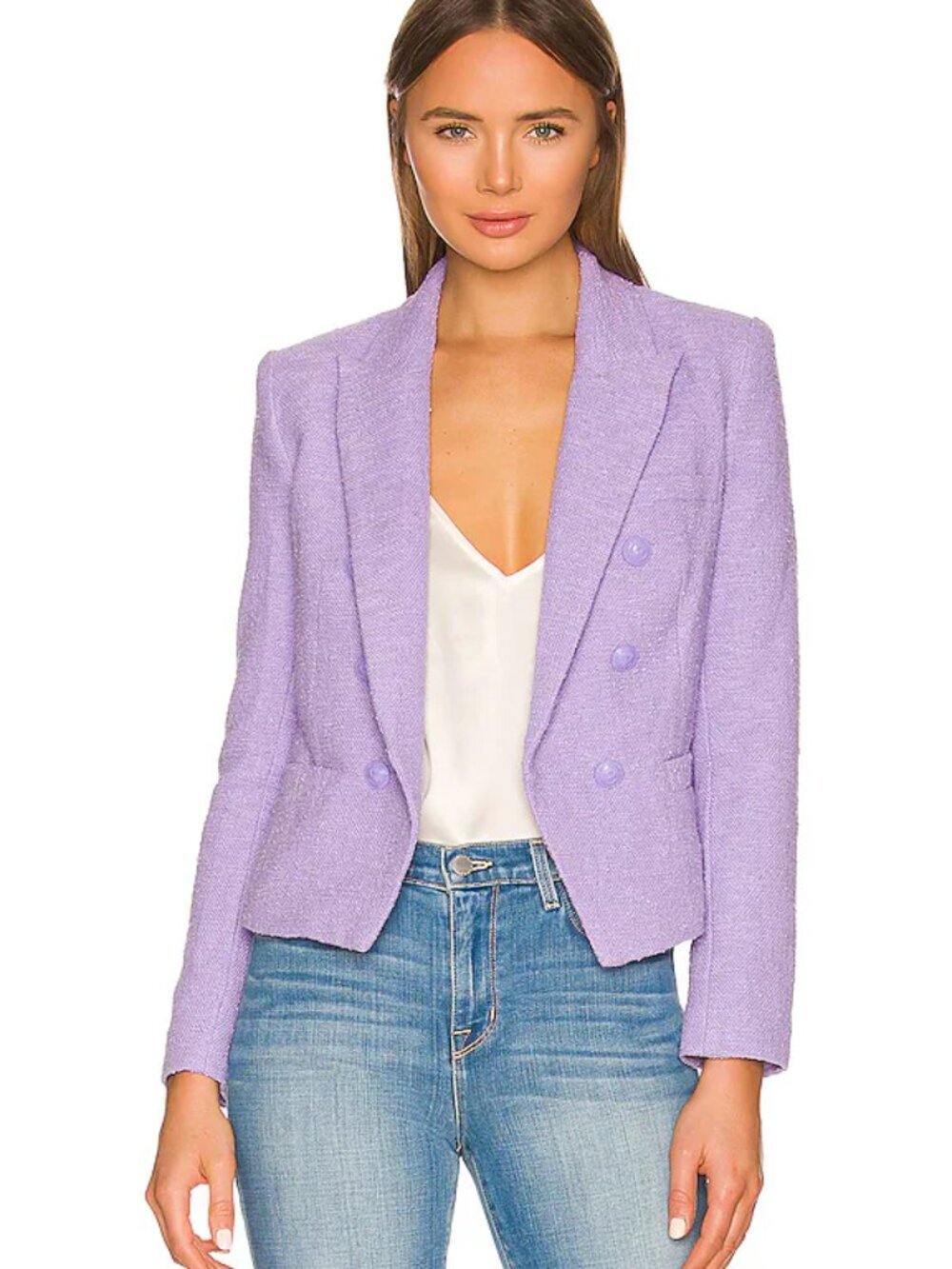 L'AGENCE Brooke Open-Front Tweed Blazer Wisteria Purple Size 2 - Picture 8 of 11